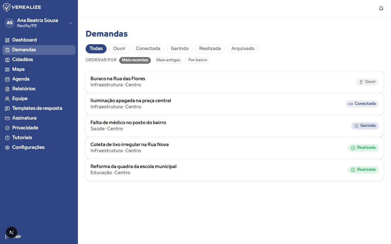 Veja as demandas recebidas em "Demandas"