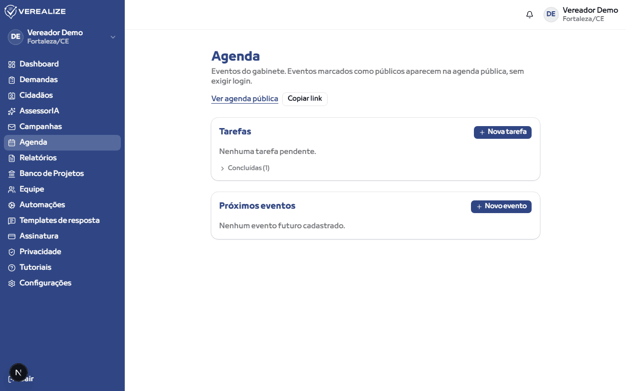 Acesse "Agenda" no menu lateral