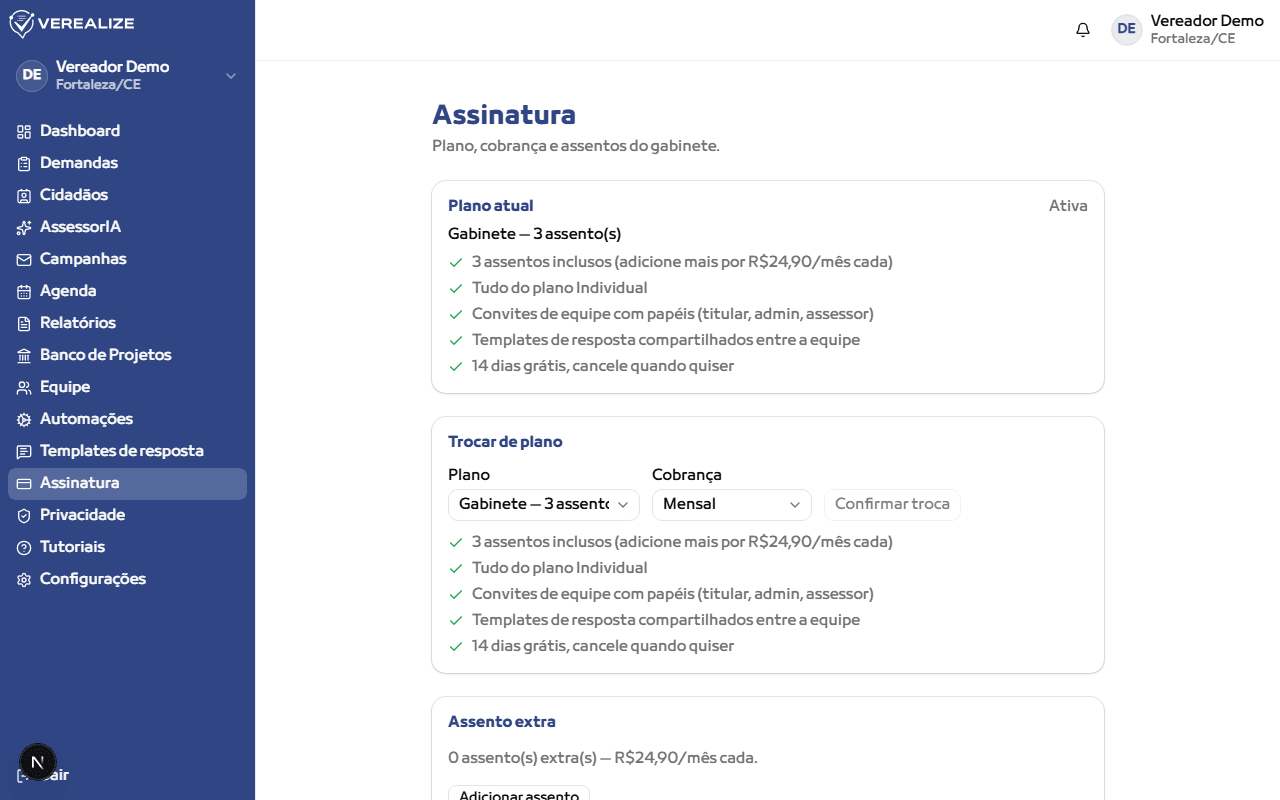 Acesse "Assinatura" no menu lateral