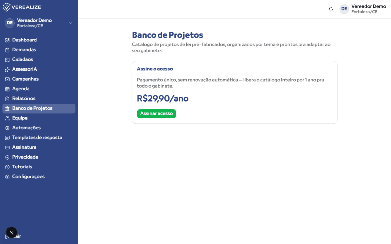 Acesse "Banco de Projetos" no menu lateral