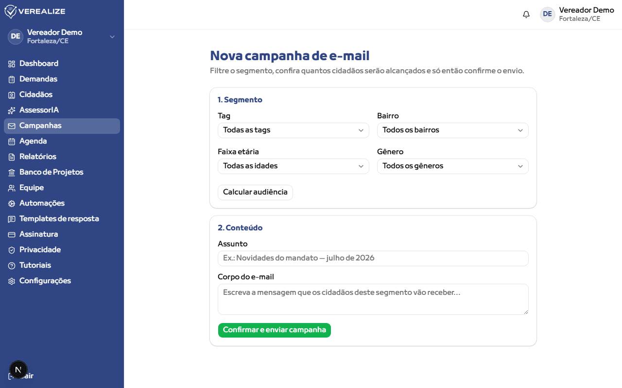 Acesse "Campanhas" → "Nova campanha"