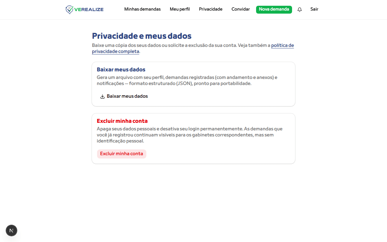 Acesse "Meus dados" no menu