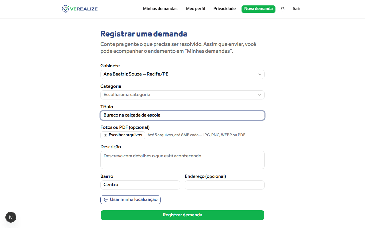 Preencha título, categoria, descrição e localização