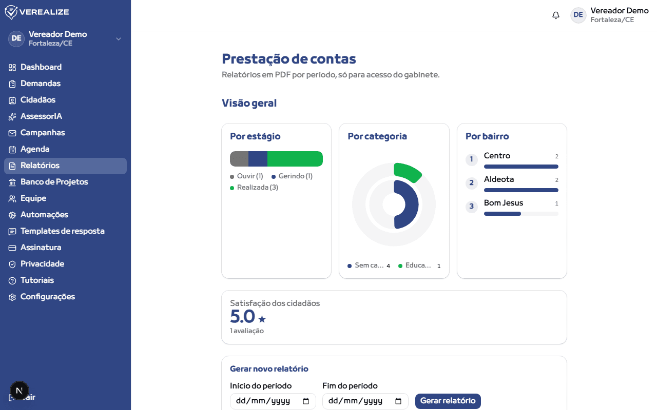 Acesse "Relatórios" no menu lateral